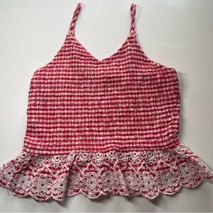 Gingham tank with eyelet trim
